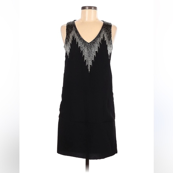 H&M Women’s Black Sheath Shift Dress V-Neck Sleeveless Size 6 LBD Cocktail Party - Picture 1 of 6